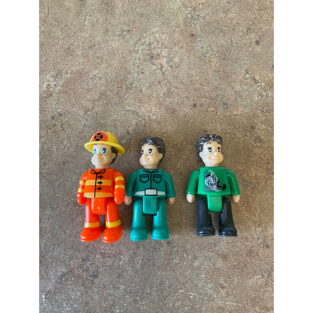Hap-p-kid Figures Lot Firefighter Pilot Green Swirl Shirt 3pc Toy Set